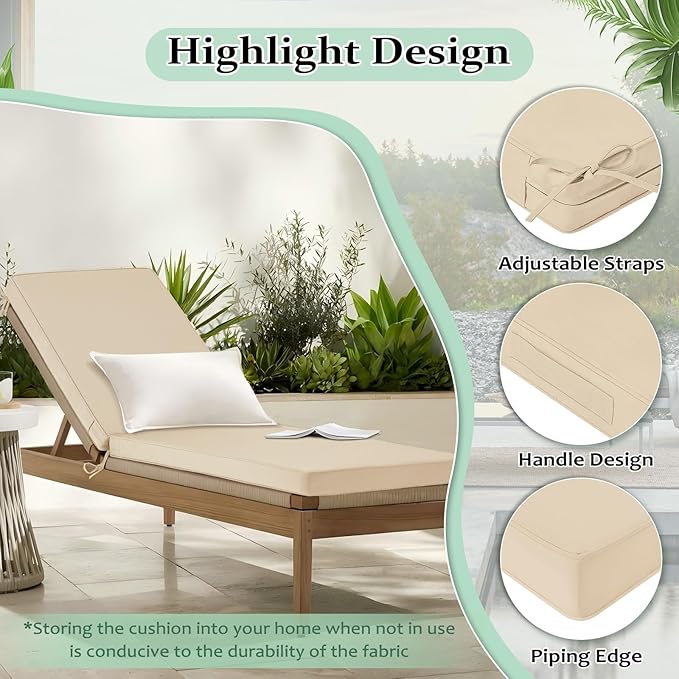 Cozyide Chaise Lounge Cushions Outdoor 72"x21"x3", Waterproof Lounge Chair - Image 4