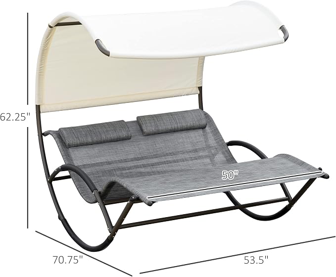 Outsunny Outdoor Double Chaise Rocking Chair, Day Bed Sun Lounger - Image 3