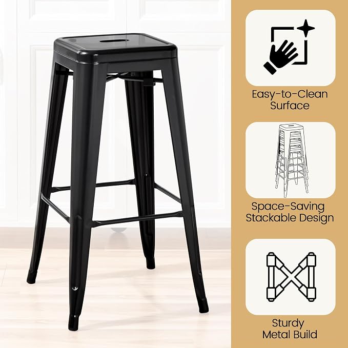 Yaheetech 30 Inch Metal Bar Stools Set of 4, Bar Height Backless Bartools - Image 5