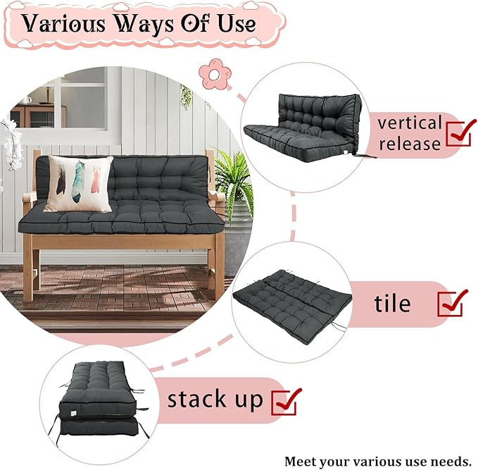 2-3 Seat Swing Replacement Cushion, Outdoor Bench Cushions - Image 2