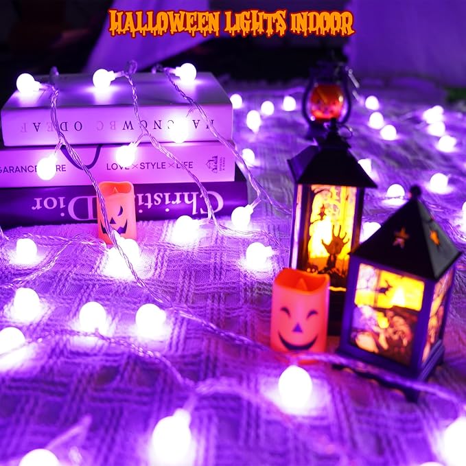 LORRYTE Connectable Purple Halloween Lights Outdoor Indoor - 43FT 100LED Globe - Image 2