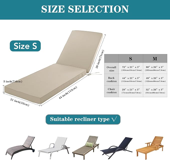 Chaise Lounge Cushion Outdoor, Waterproof and Stain-Resistant Lounge Deck - Image 3