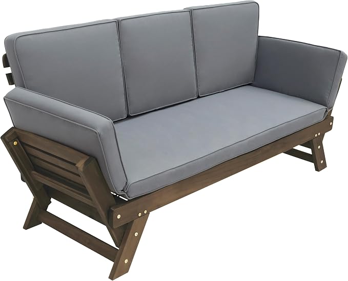 Outdoor Adjustable Patio Wooden Daybed Sofa Chaise Lounge - Image 4