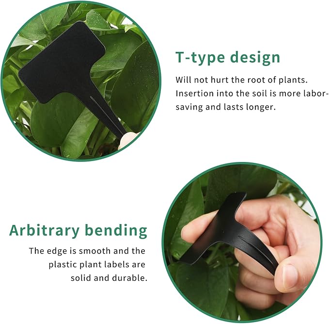 KINGLAKE 100 Pcs Waterproof Thick Plastic Black Plant Tags T Type Nursery - Image 4