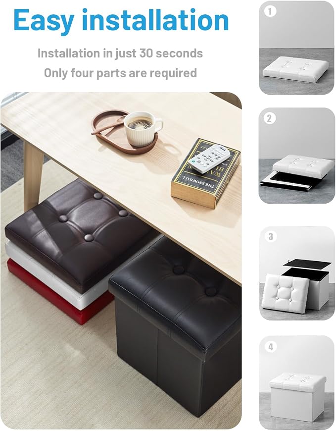 AmasSmile Storage Ottoman Folding Foot Rest Stool, Leather Footstool Bench - Image 7