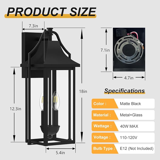 Outdoor Wall Sconce Fixture, Dusk to Dawn Patio Lights Waterproof - Image 8