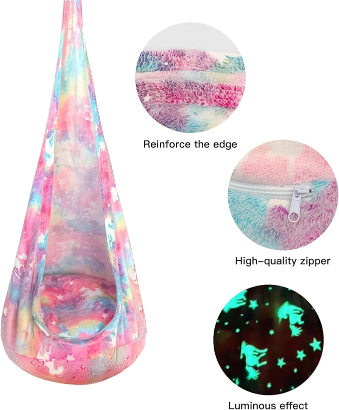 Kids Pod Swing Seat, Flannel Sensory Swing Chair Nightglow - Image 5