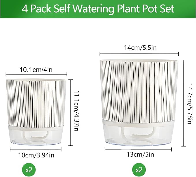 4 Pack Self Watering Pots Set, 4+5.5 Inch Self Watering Pots - Image 2