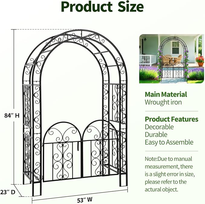 Garden Arch with Gate 83 Inches Tall, Heavy Duty Metal Iron Arbor - Image 2