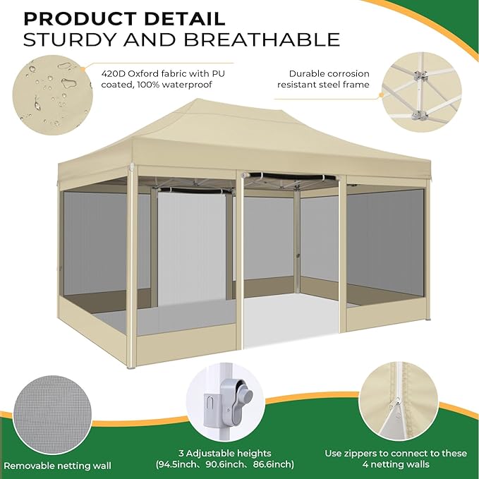 COBIZI 10x15 Heavy Duty Pop Up Canopy Tent - Image 4