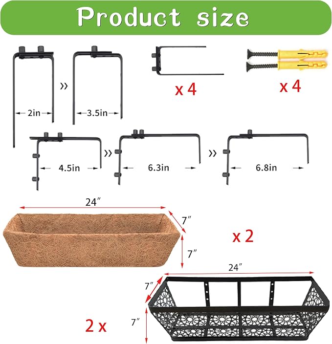 2 Pack 24" Railing Planter Window Box Deck Balcony Rail Planter Black Metal - Image 7