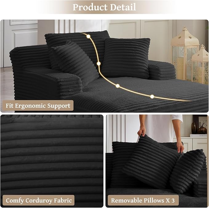 66" Chaise Lounge Chair Indoor, Oversized Boneless Couch Comfy Upholstered - Image 5