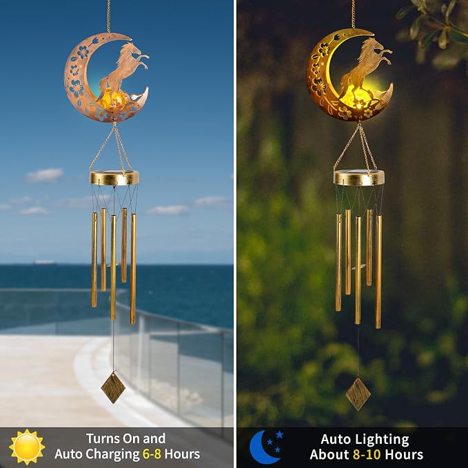 Moon Horsebird Wind Chime Outdoor, Handcrafted Metal Garden Wind Chimes - Image 2
