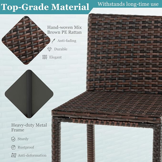Tangkula Outdoor Bar Set, 3 Pieces Patio Wicker Bar Height Table and Chair Set - Image 8