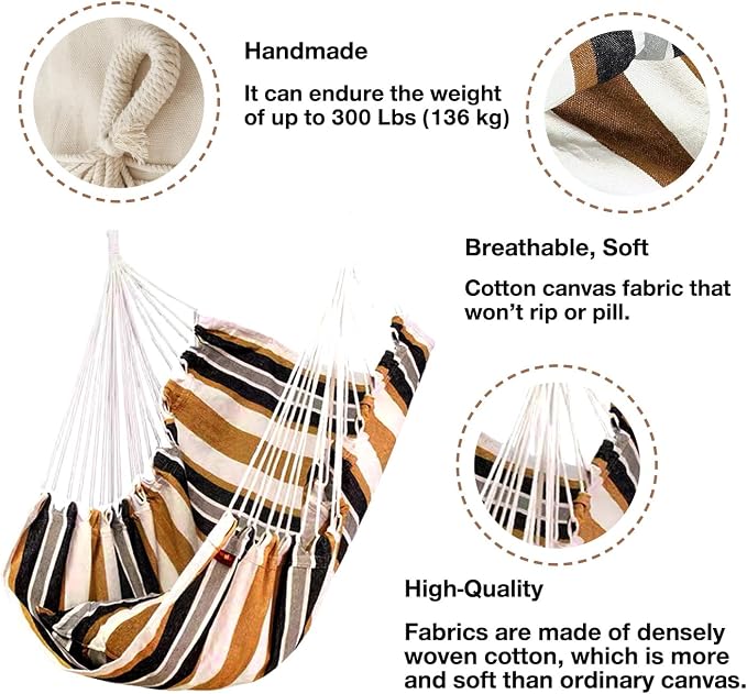 Hommtina Hammock Chair Hanging Rope Swing, Max 300 Lbs Hanging Chair - Image 2