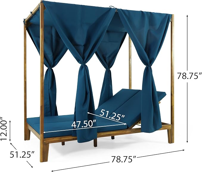 Christopher Knight Home Kinzie Outdoor DAYBED, Teak + Blue - Image 13