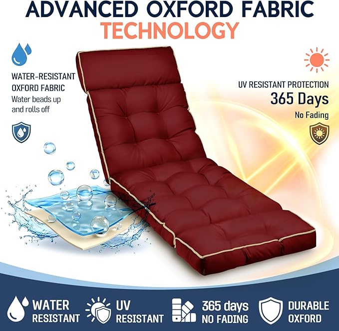 MAGIC ELEPHANT Chaise Lounge Cushion Outdoor, Memory Foam Patio Lounge Chair - Image 2