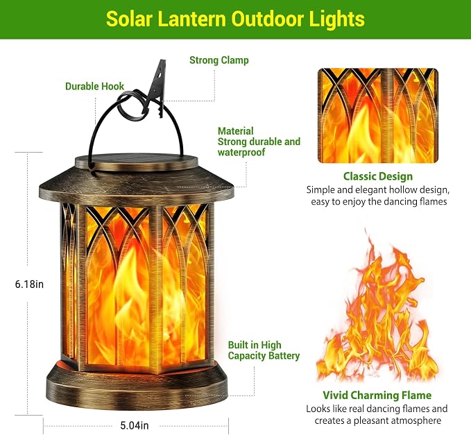 KOOPER 2 Pack Solar Lanterns Outdoor Waterproof, Upgraded Flickering Flame - Image 4