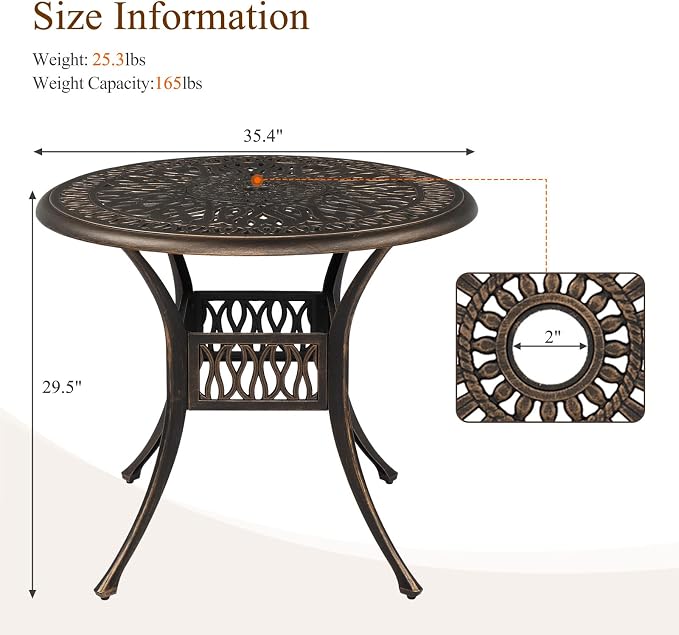 VINGLI 35.4' Dia Patio Dining Table - Image 3