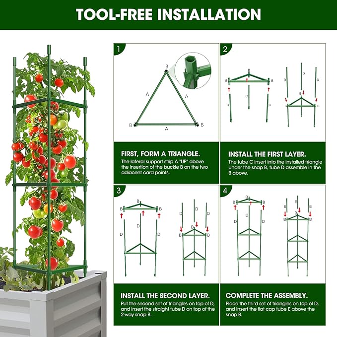 6 Pack Tomato Cages for Garden, Heavy Duty Adjustable Tomato Stake Support for - Image 6