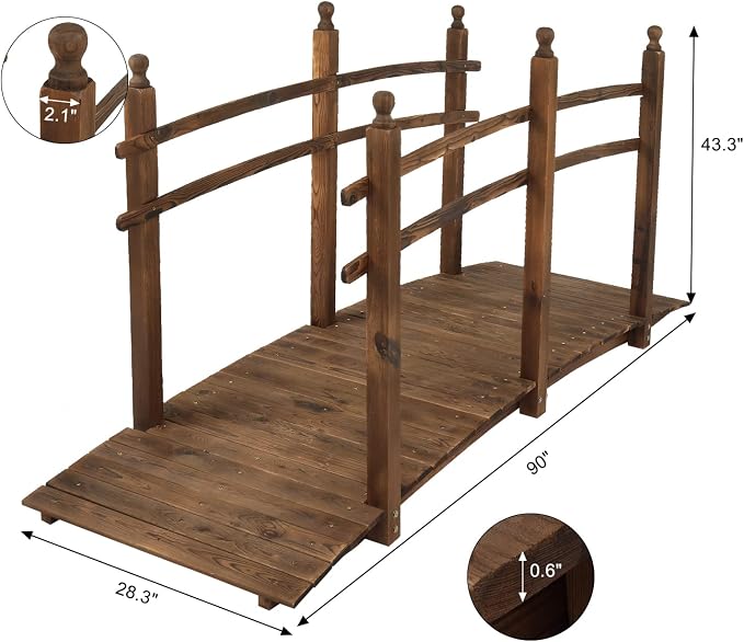 VINGLI 7.5 ft Garden Bridge, Arch Walkway Wooden Bridge - Image 8