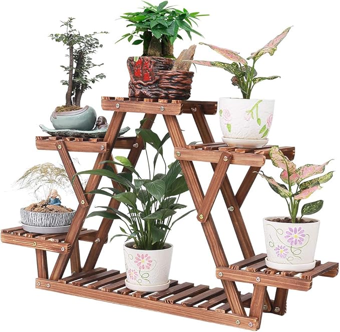 Wood Plant Stand Indoor, 6 Tiered Plant Shelf by COOGOU
