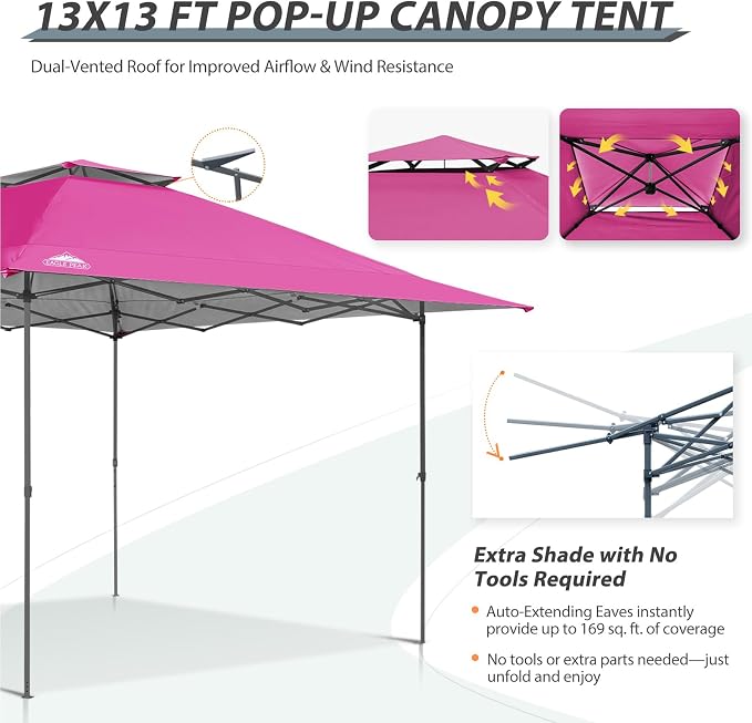 EAGLE PEAK 13x13 Straight Leg Pop Up Canopy Tent Instant Outdoor Canopy Easy - Image 7