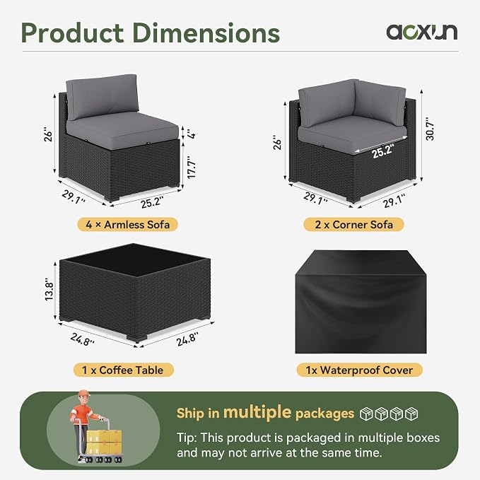 Aoxun 7 Piece Patio Furniture Set Wicker Rattan Patio Sectional Sofa Set - Image 6