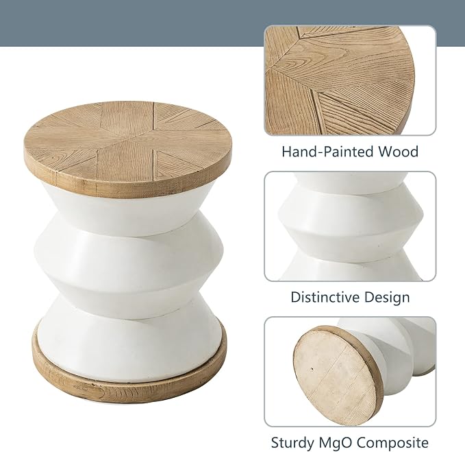 COSIEST Outdoor Side Table Set of 2, Round MgO Concrete Side Table, Patio End - Image 6