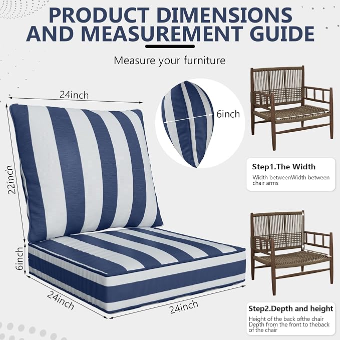 24" x 24" x 6" Outdoor Deep Seat Cushions Set - Image 2