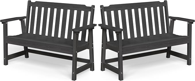 Ciokea 49" Heavy Duty Outdoor Bench Set of 2, HDPE Weatherproof Garden Bench by CIOKEA
