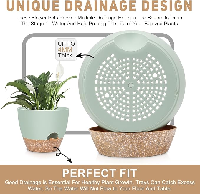 12" 10" 9" Large Self Watering Plant Pots, 3 Pack Flower Pots Planters - Image 6