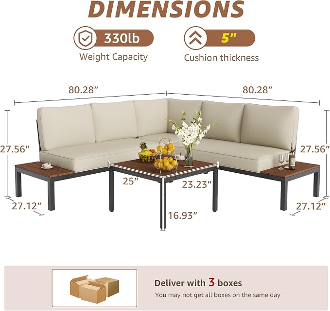 NATURAL EXPRESSIONS Outdoor Furniture Set, L Shape Patio Sectional, Metal - Image 2