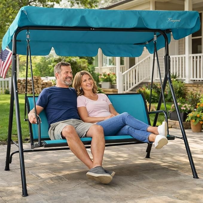 Kozyard 3-Person Outdoor Canopy Porch Swing Chair, Breathable Textilene Armrest - Image 2