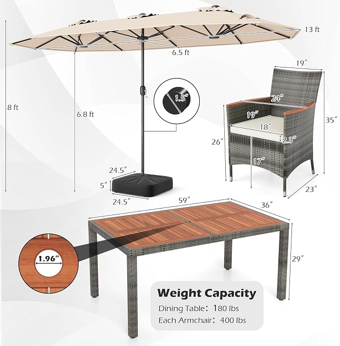 Tangkula 9 Pieces Rattan Outdoor Dining Set - Image 6