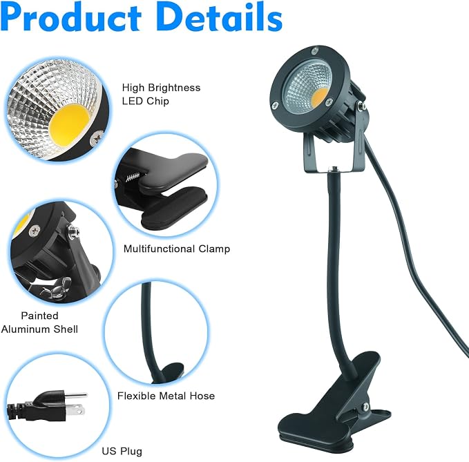 LED Spot Lights Plug in Outdoor Indoor Light 7W 3000K 9.8ft Power Cord - Image 3