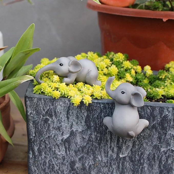 Set of 2 Cute Climbing Elephant Statues Flower Pot Hugger, Resin Hanging - Image 3