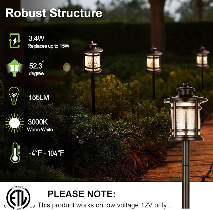 hykolity Low Voltage ORB LED Landscape Path Light W/Crackled Shade, 3.4W 155LM - Image 2