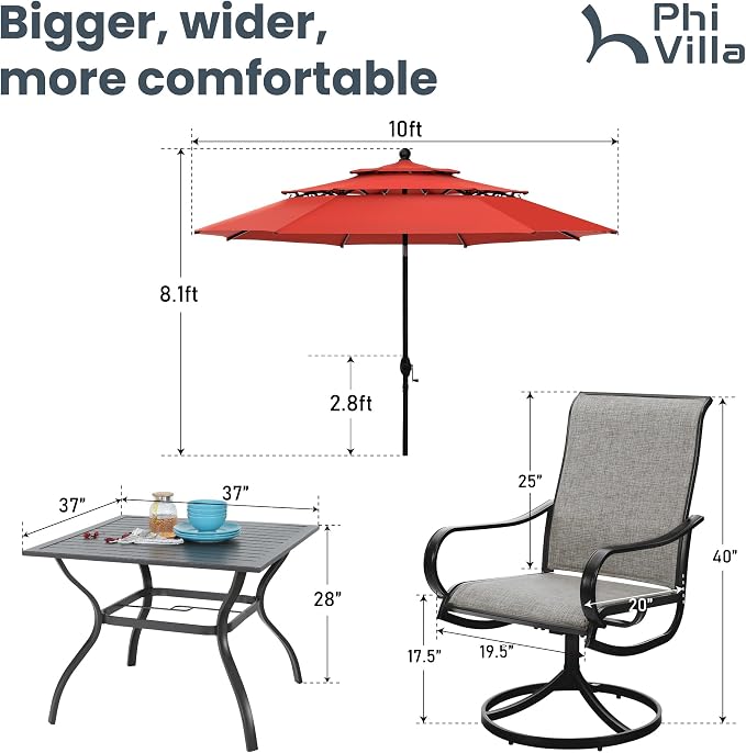 PHI VILLA Patio Table and Chairs Dining Set - Image 8