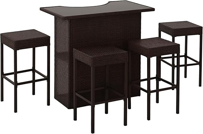 Outsunny 5 Pcs Rattan Wicker Bar Set, High Top Outdoor Table and Chairs by Outsunny