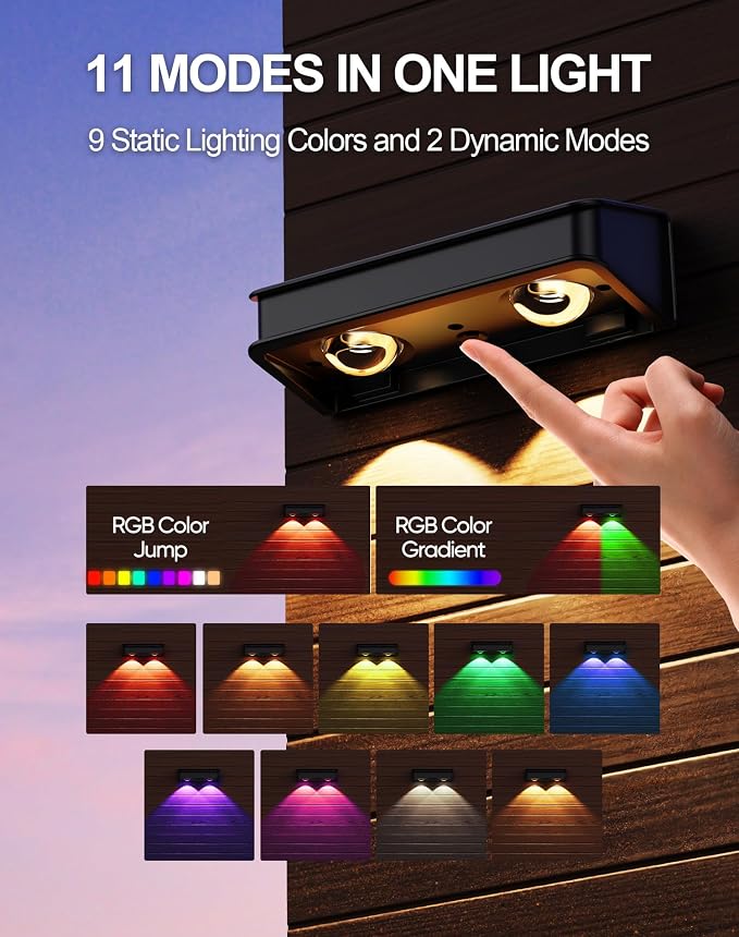 Solar Fence Lights 10 Pack, 9 Color Modes Outdoor Bulb Waterproof Led IP65 - Image 2