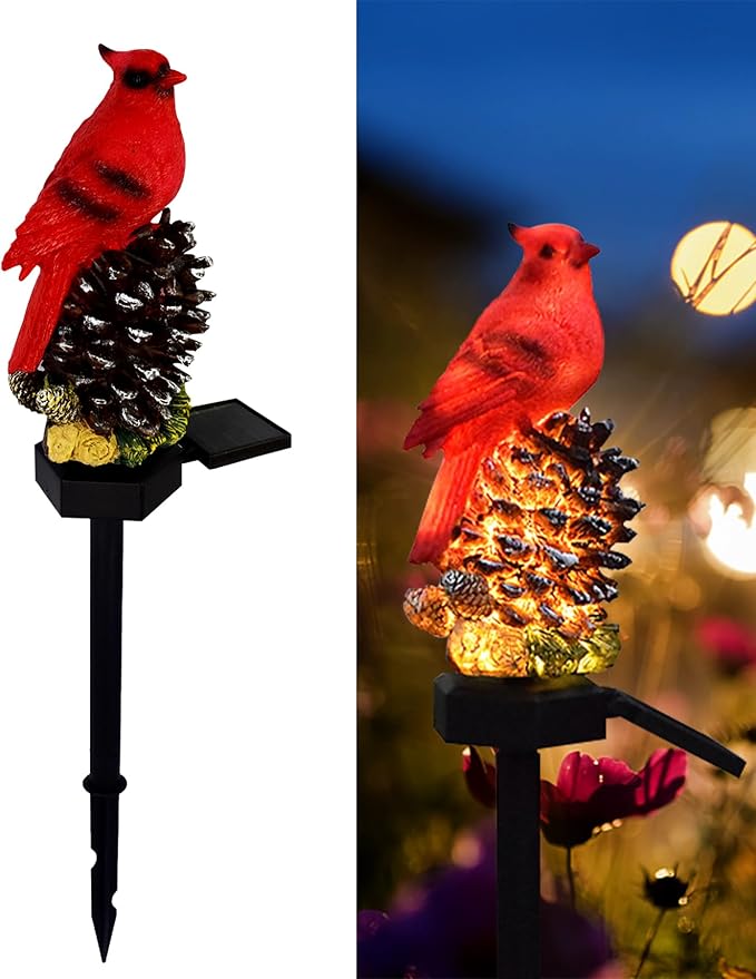 Cardinal Decor Solar Garden Decor Waterproof Red Bird Figurine Solar Stake by LAIAMER