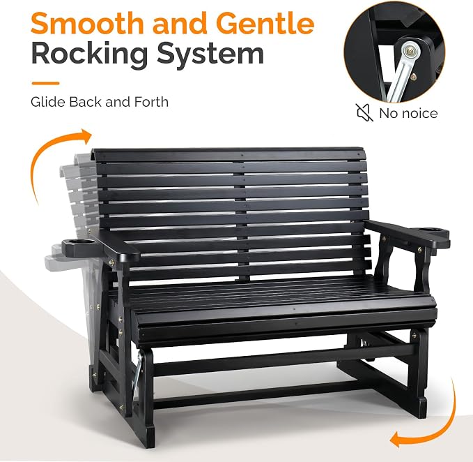 VINGLI Outdoor Glider Wood Patio Chair - Image 6