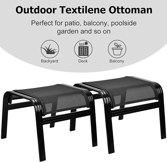 Patio Footstools Outdoor Foot Rest Aluminum Patio Ottomans Portable Seat Wicker - Image 5