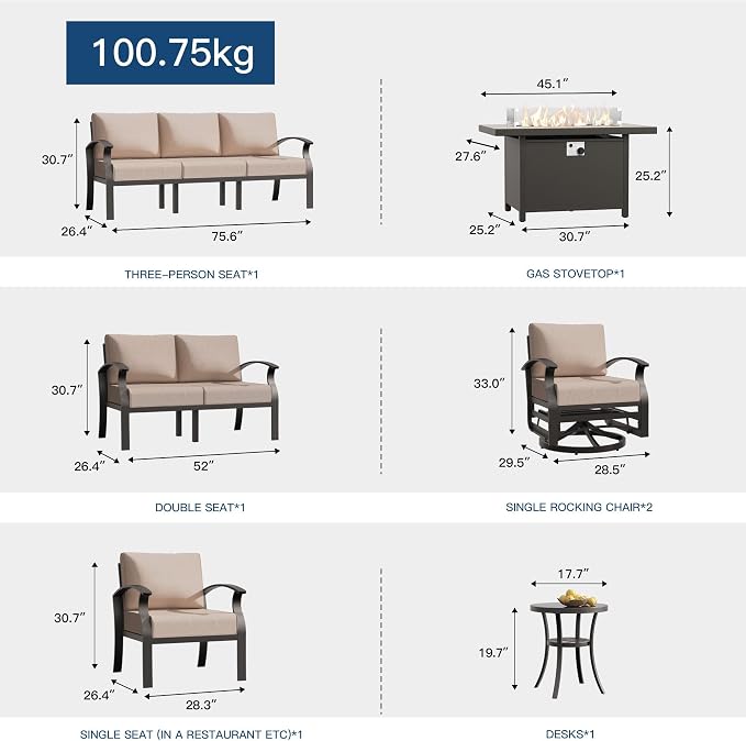 Kullavik Aluminum Patio Furniture Set, 8 Pieces 9 Seat Metal Sectional Outdoor - Image 5