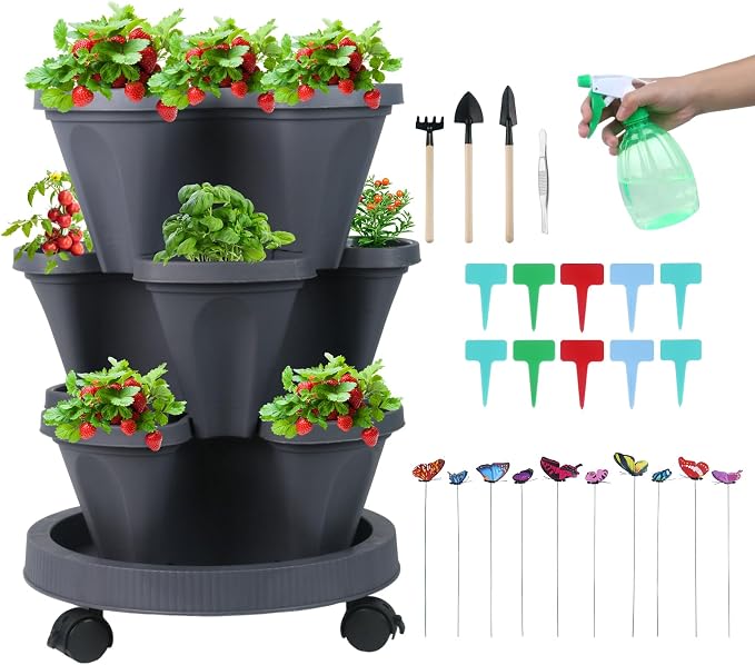 Vertical Planter 3 Tier Stackable Planters Garden Planters Strawberry Herb by GameXcel
