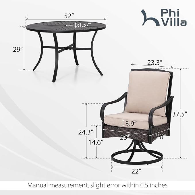 PHI VILLA Heavy Duty Outdoor Dining Set, 7-Piece Round Patio Table Set - Image 2