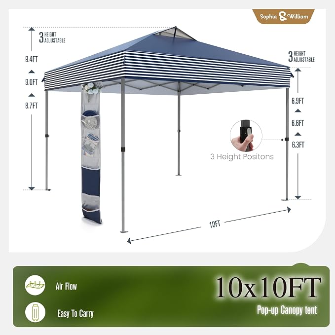 Sophia & William Canopy Tent Pop Up 10x10 ft One Person Push Set Up Tent - Image 7