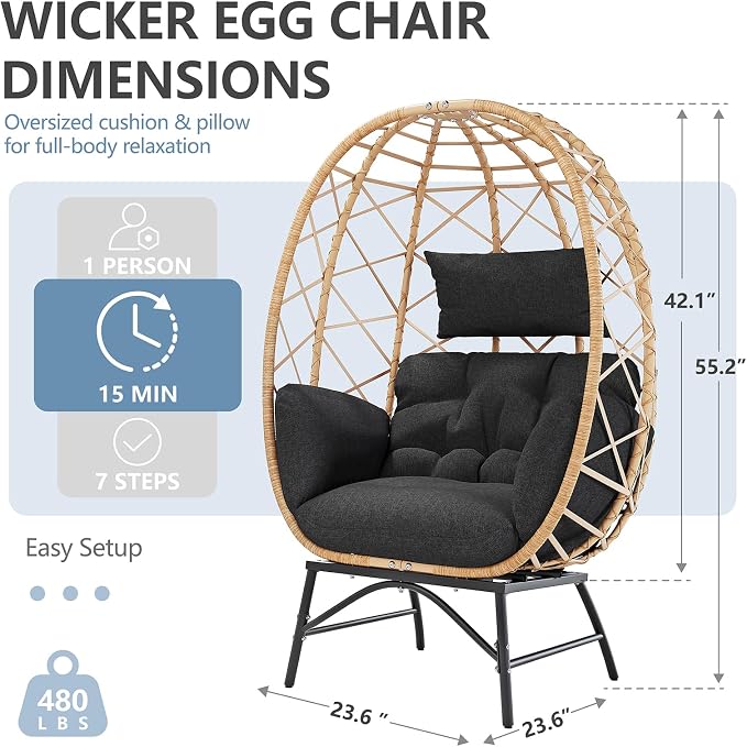 SWITTE Wicker Egg Chair Outdoor, Oversized Patio Lounge Chairs - Image 2