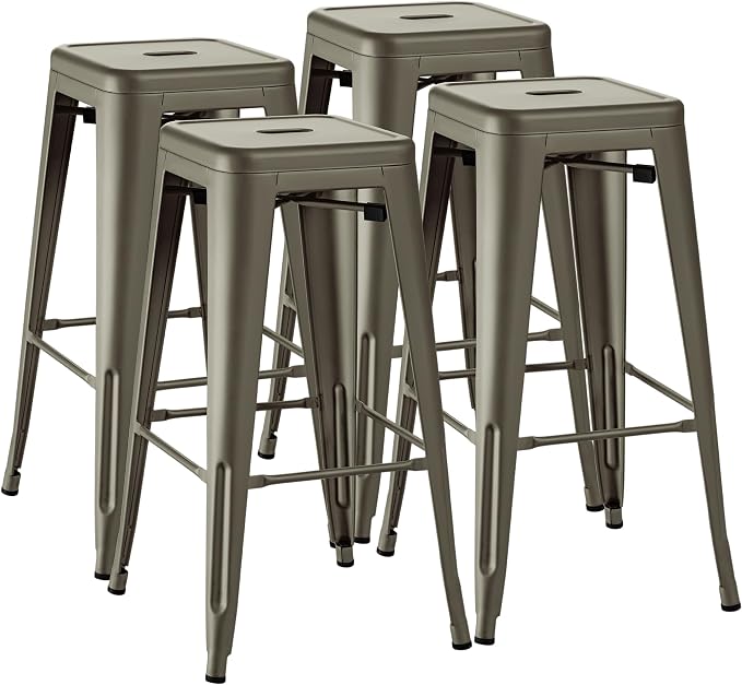 Furmax 30 Inch Metal Bar Stools Set of 4, Counter Height Backless Stools by Furmax